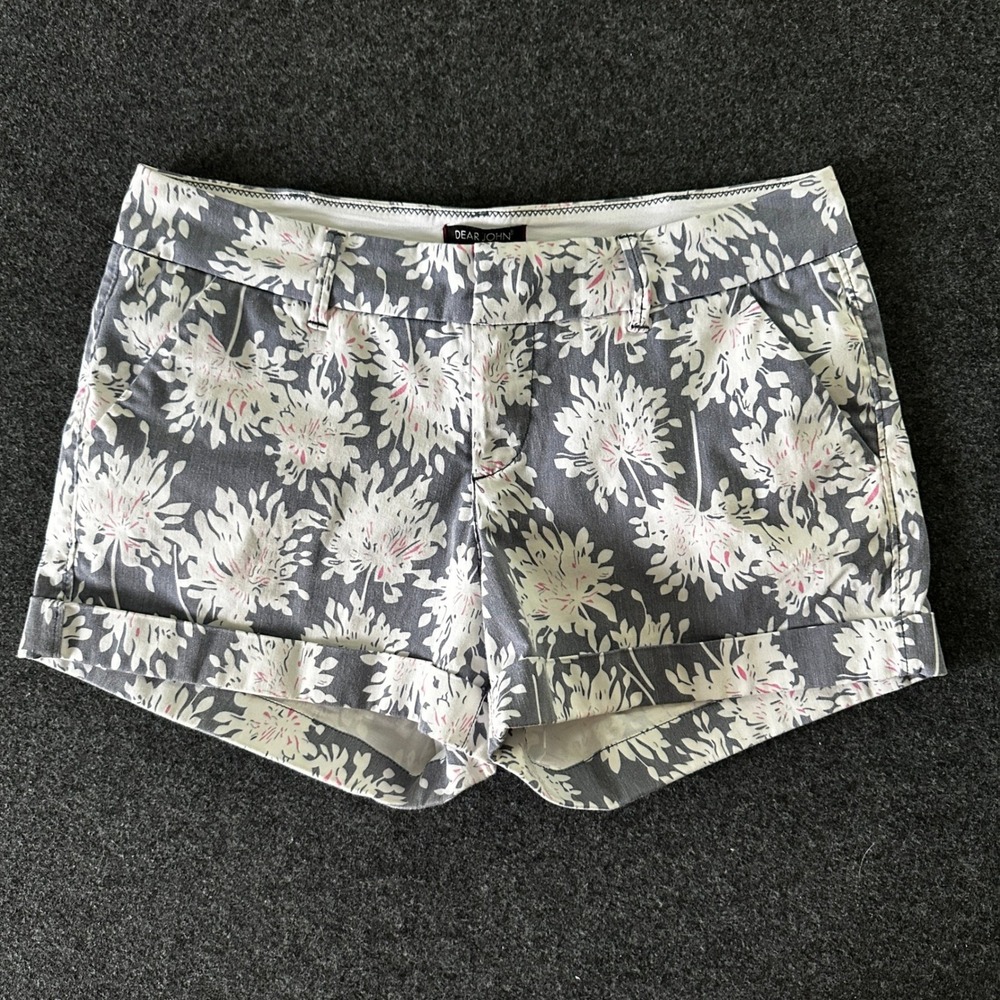 Dear John Floral Chino Shorts Grey White Pink Cotton Blend Cuffed Size 31
